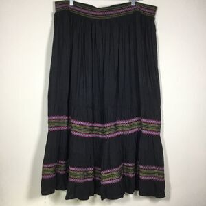 Black maxi skirt 38” Elasticated waist  embroidery stitching detail size XXL